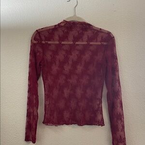 Sheer embroidered Lace Long Sleeve Top Red Italy vamp whimsigoth S